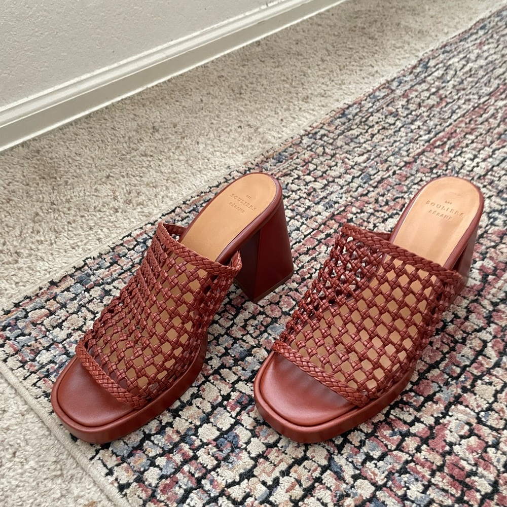 Sezane Analisa high Brown Woven Heeled Mules 8/39